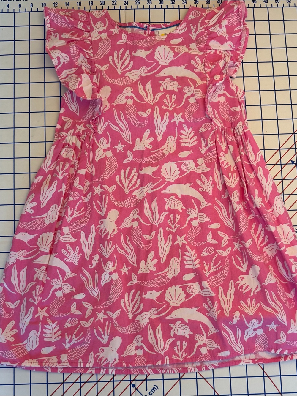 Mini Boden Pink Mermaid & Sea Life Flutter-Sleeve Dress
